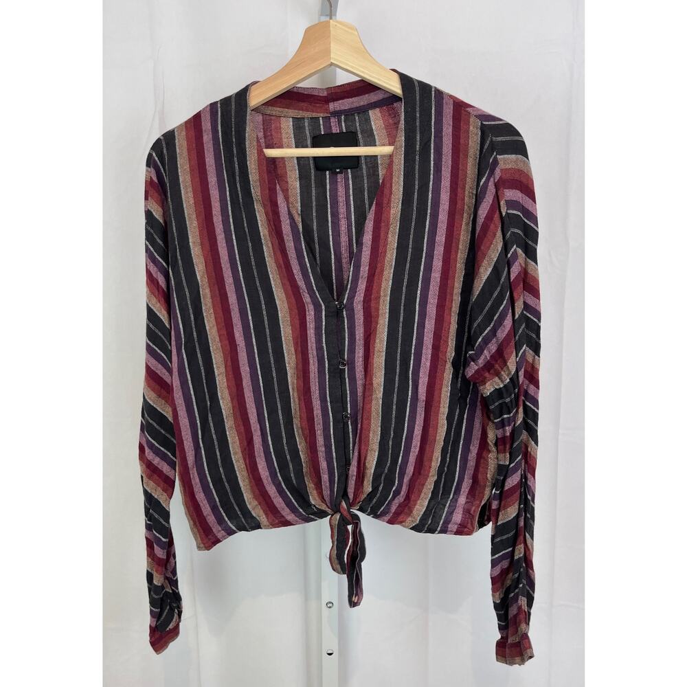 RAILS Sloane Size M Tie Front Top Brava Stripe Dolman Long Sleeve Rayon Linen